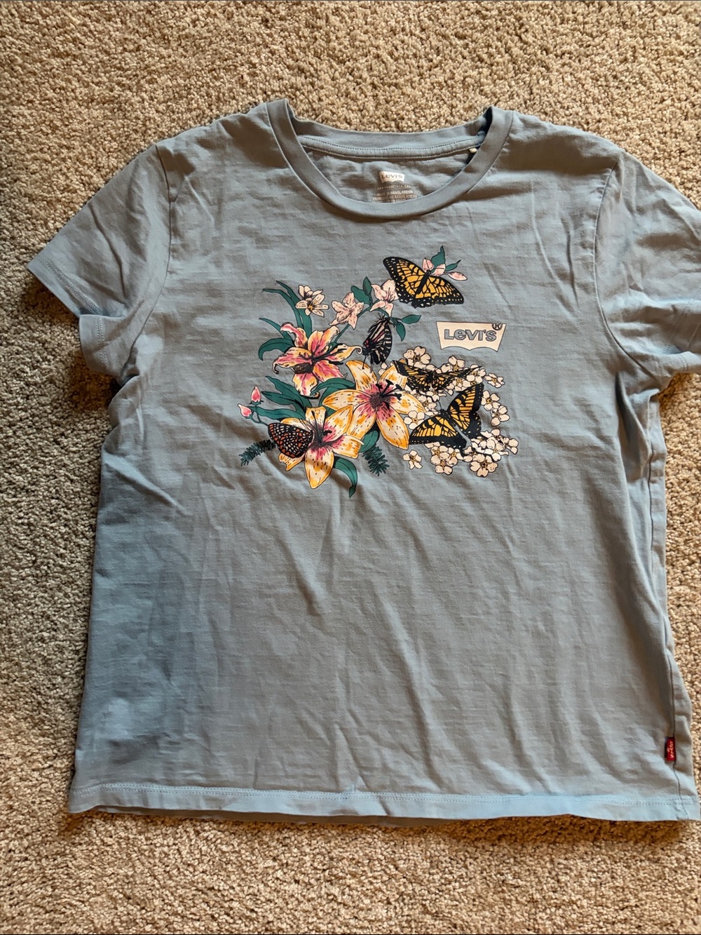 Levi's Light Blue Tee with Yellow Butterfly & Floral Print